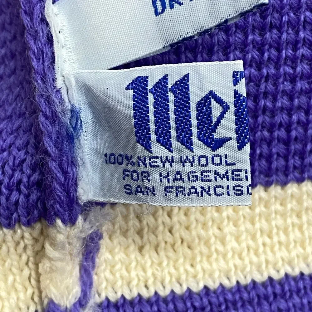 Vintage Meister 100% Wool Knit Pom Beanie Purple Blue‎ Striped Ski Hat Hong Kong
